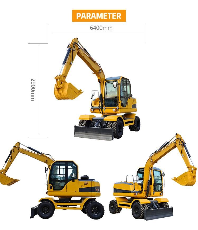 Construction Machinery 8ton Mini Digger Full Hydraulic Transmission Drive Wheel Excavator