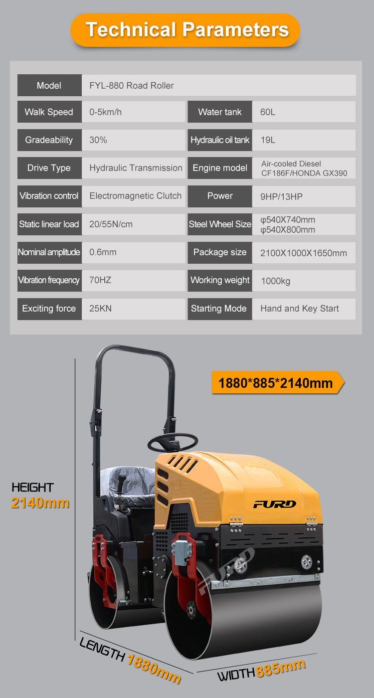 Ce Approved 1 Ton Double Drum Road Roller