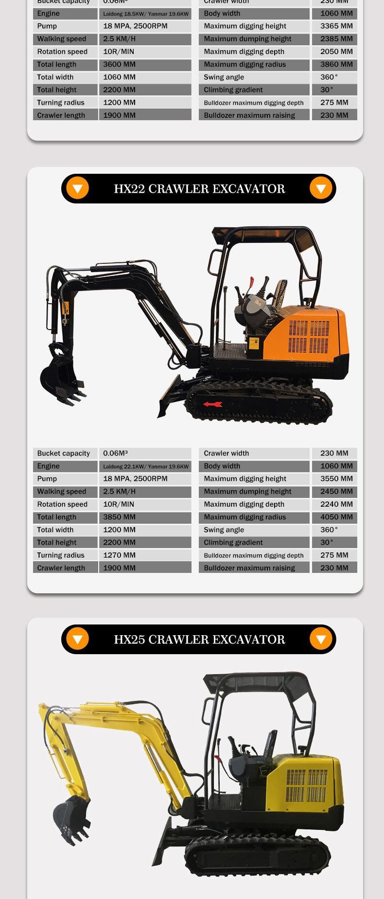 Construction Machinery EPA Engine Euro V 22.1kw 2.5t Mini Crawler Digger 3 Ton Mini Hydraulic Compact Excavator with 5% Discount
