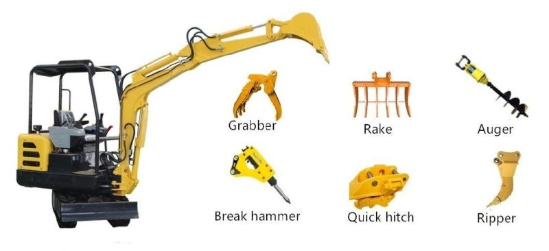Ce Approved Mini Crawler Excavator with Attachments Earth Drill Hydraulic Rock Splitter Break Hammer