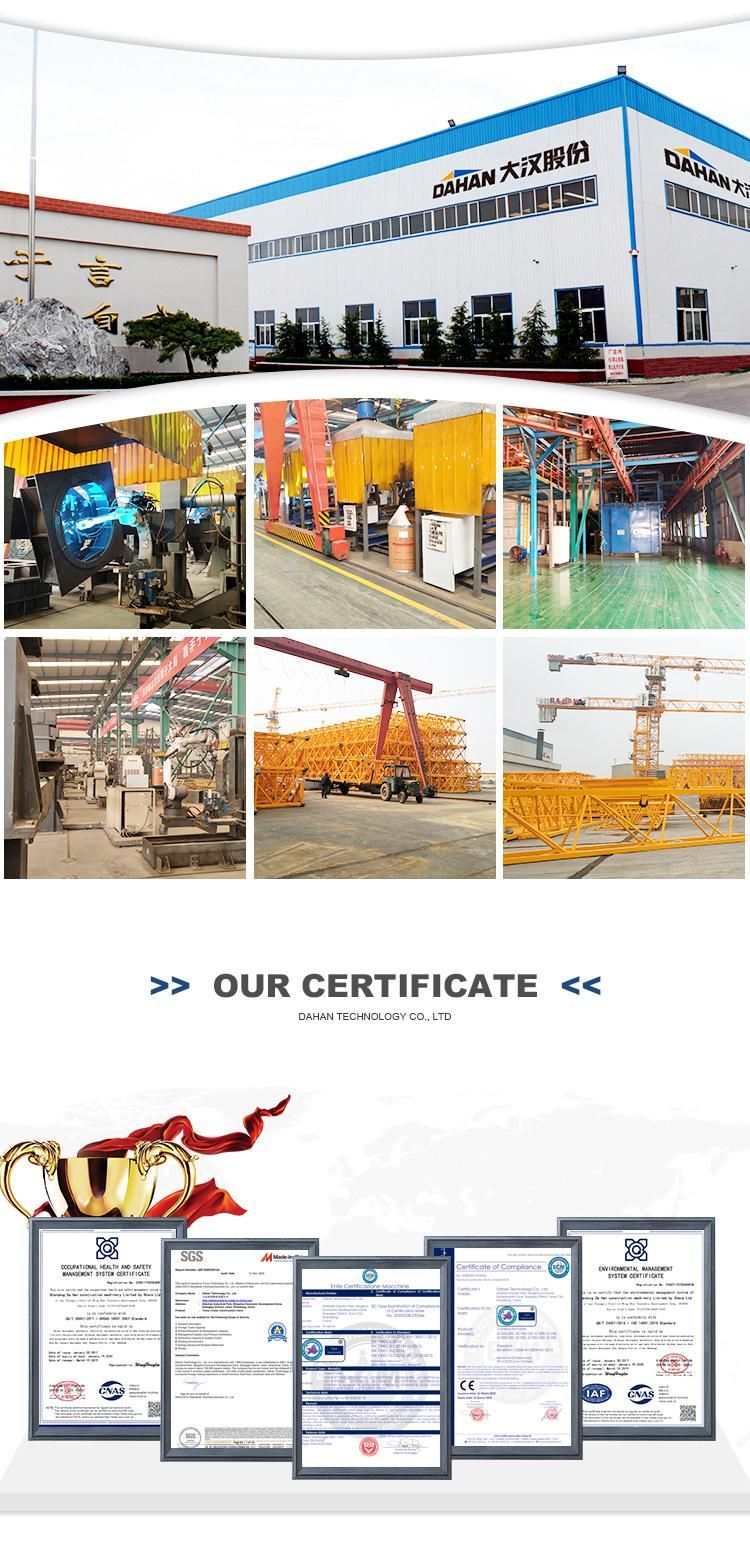 6015 Jib Length 60m Tip Weight 1.5ton Dahan Tower Crane Tower Crane Flat Top Tower Crane Height Tonnage Can Be Customized Crane