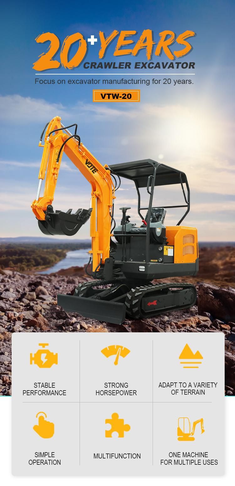 Mini Industrial 2.0 T Excavator Small Digger Including Delivery Quick Coupler Excavator Selling at a Cheaper Price