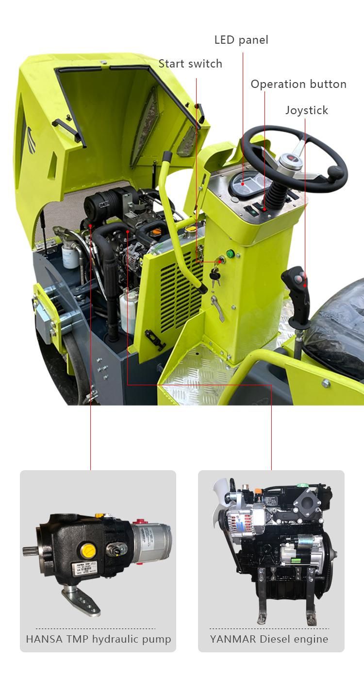 1800kg Kubota Diesel Type Hydraulic Vibratory Road Roller Cheap Price