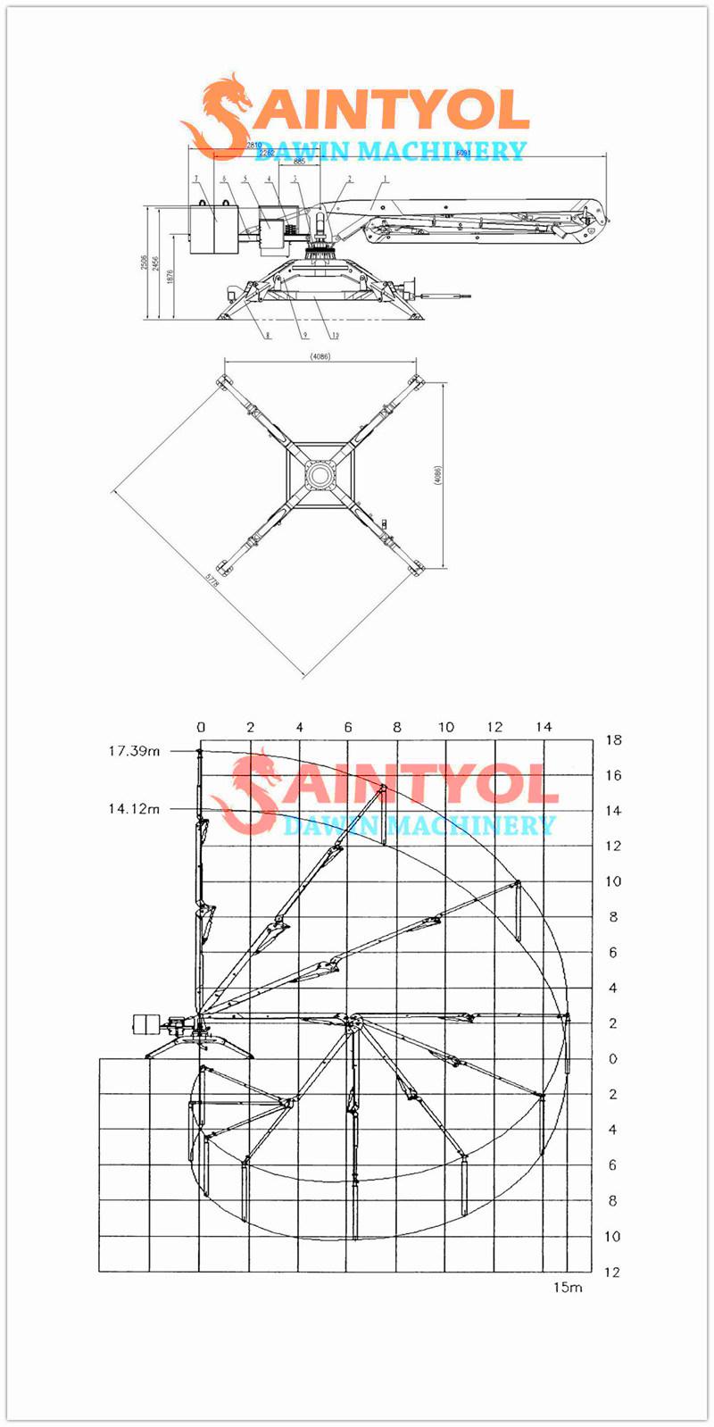 Safework 13m 15m 17m Mobile Spider Hydraulic Concrete Placing Boom Concrete Placer
