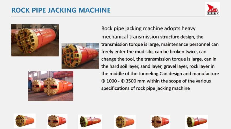 Hard Rock Condition, Clay Condition, Mixed Soil Condition Pipe Jacking Machine