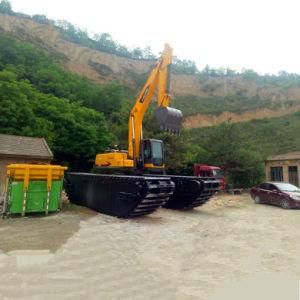 5% off Cat Swamp Excavator with Floating Tank Pontoon in The Water 15m Long Reach Arm Wetland Amphibious Excavator for Dredging