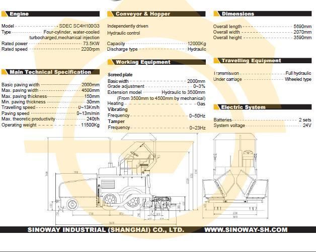 Wheel Asphalt Paver, 4.5 M Road Paver, Road Finisher