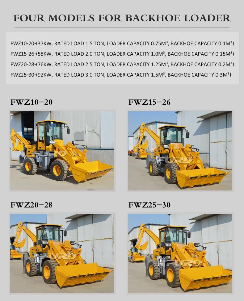 Backhoe Loader Excavator with Grass Cutter Hydraulic Hammer for Sale Fwz15-26