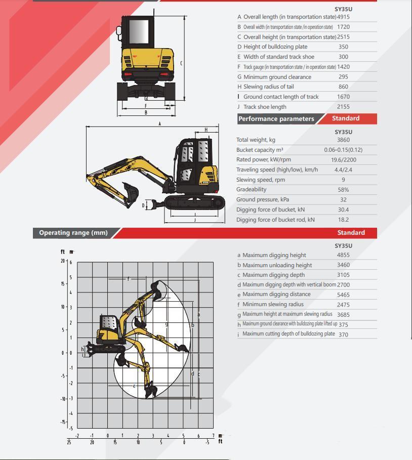 3.5t Crawler Excavator Sy35u China Mini Digger for Sale