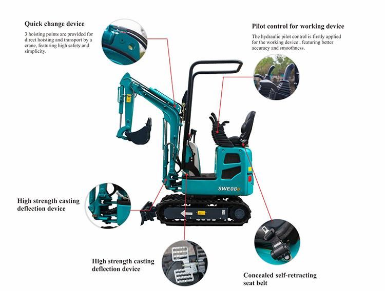 Cash Coupon Sale! Sunward Chinese Swe08b 1on Crawler Mini Excavator with Factory Prices
