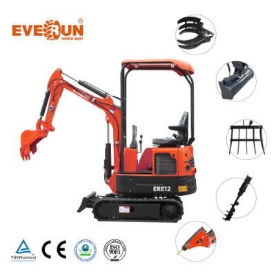 Everun Ere12 1.2 Ton 1.2t China New EPA CE Mini Hydraulic Farm Home Household Micro Small Cralwer Excavator Digger Machinery for Sale