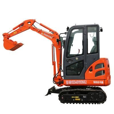 Shanding Factory 2 Ton Swing Arm Boom with Enclosed Cabin Mini Digger Excavator Crawler Model SD20b