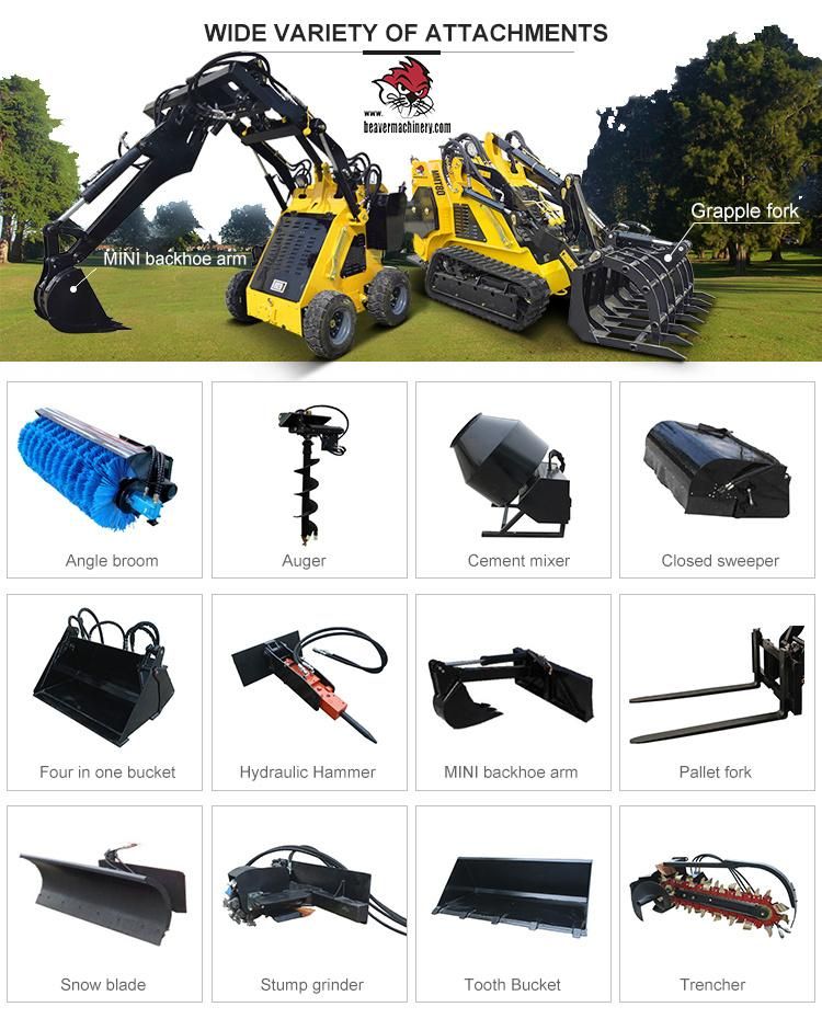 Powerful Quick Hitch Rubber Telescopic Crawler Petrol Teeth 4 in 1 Bucket Mini Skid Steer Loader