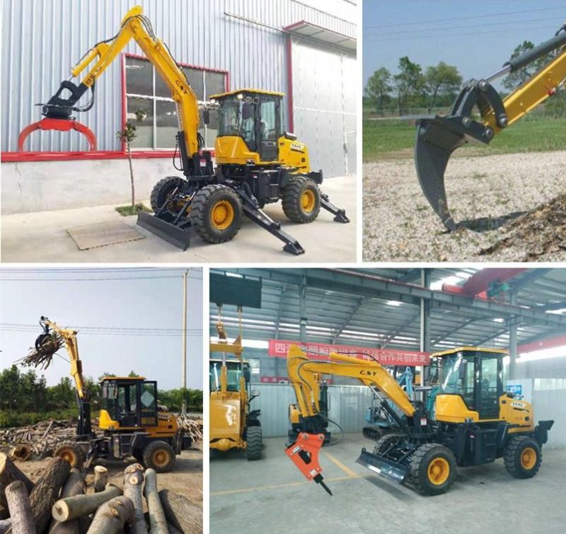 Chinese Cheap Price 3.0 Ton Hydraulic Digger Wheel Excavator with Log Grapple for Sale