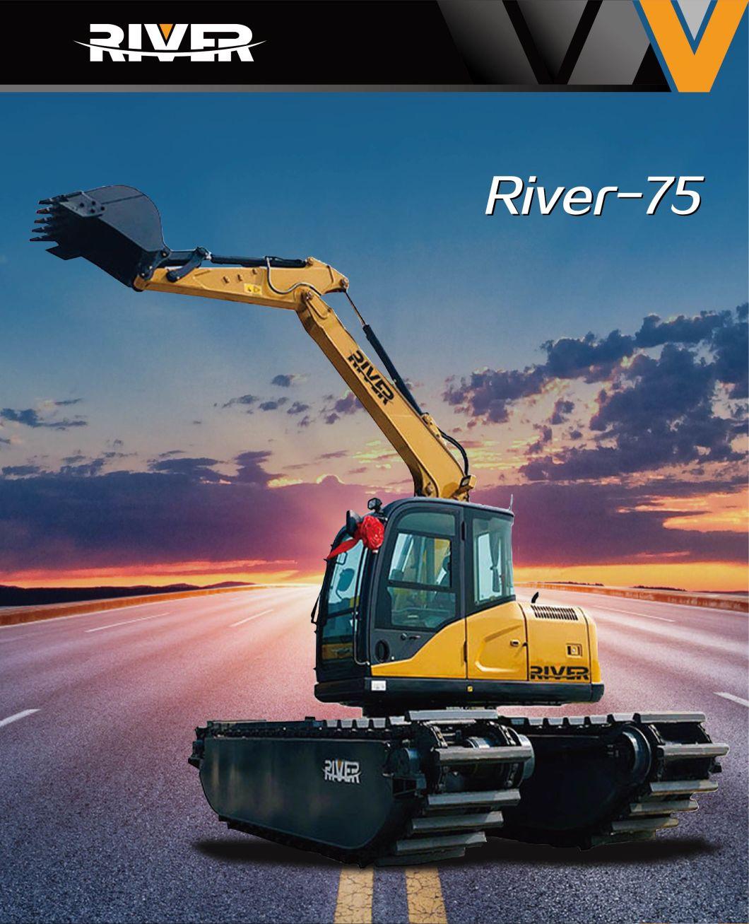 River-75 Pontoon Excavator Suitable for Swamp Mud Marsh River Lake