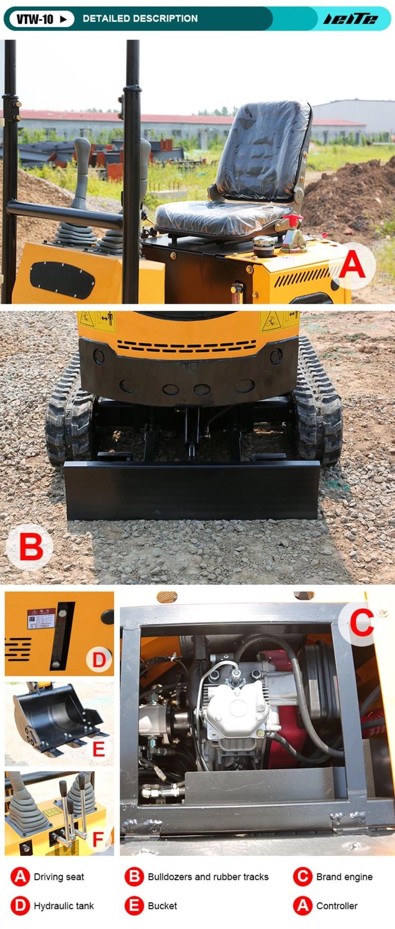 800kg 1000kg 1.0 Ton Excavator Small Crawler Excavator Mini Excavator for Farm