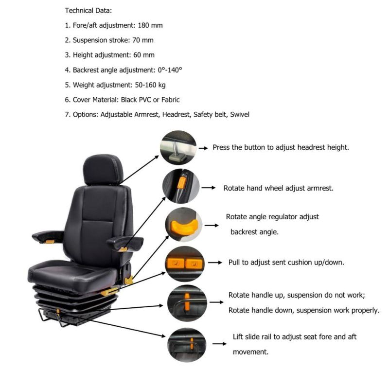 Luxury Pneumatic Suspension Universal Crane Operator Chair for Sale