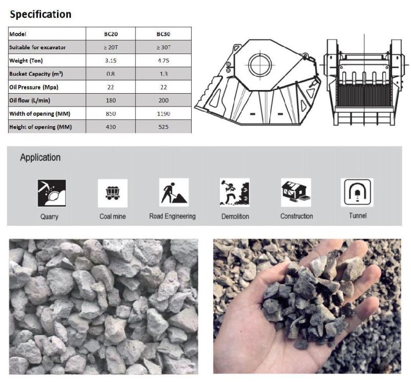 Construction Machinery Padding Bucket Rock Concrete Demolition Waste Excavator Crusher Bucket