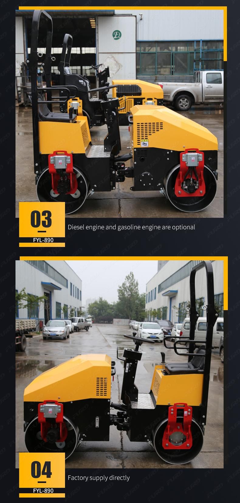 China New Hydraulic Vibrating 1 Ton Double Drum Road Roller for Sale