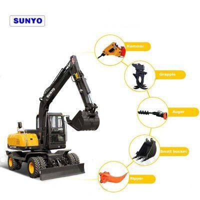 Sunyo Brand Sy75W Wheel Excavator Is Hydraulic Excavator as Mini Excavator, Mini Loader, and Crawler Excavator