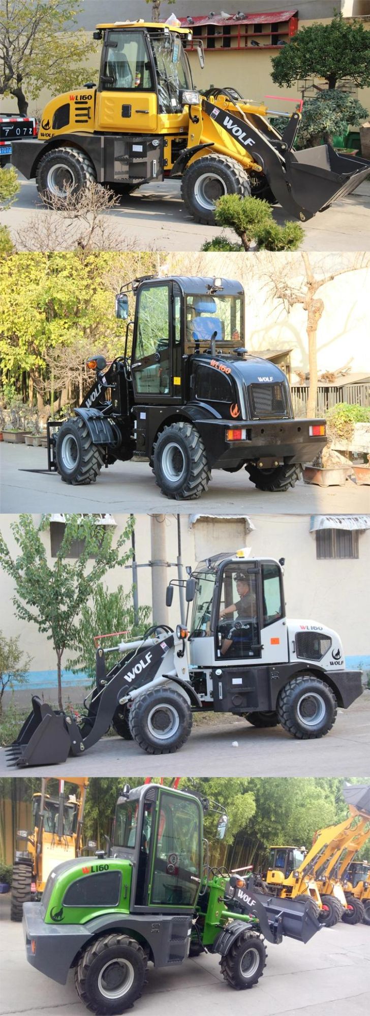 Chineses Supplier Wolf with Euro5 Engine CE/Rops/Fops Mini Loader Front End Loader for 1.5t/1.6t