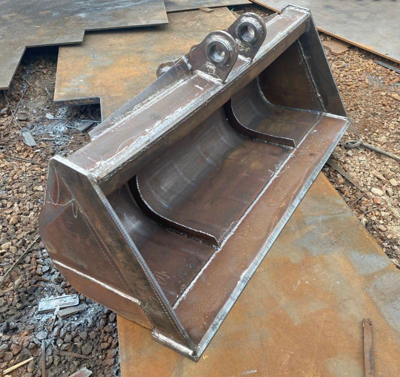 Cleaning Bucket Used on Bulldozer Machine with Gray Yellow Paint