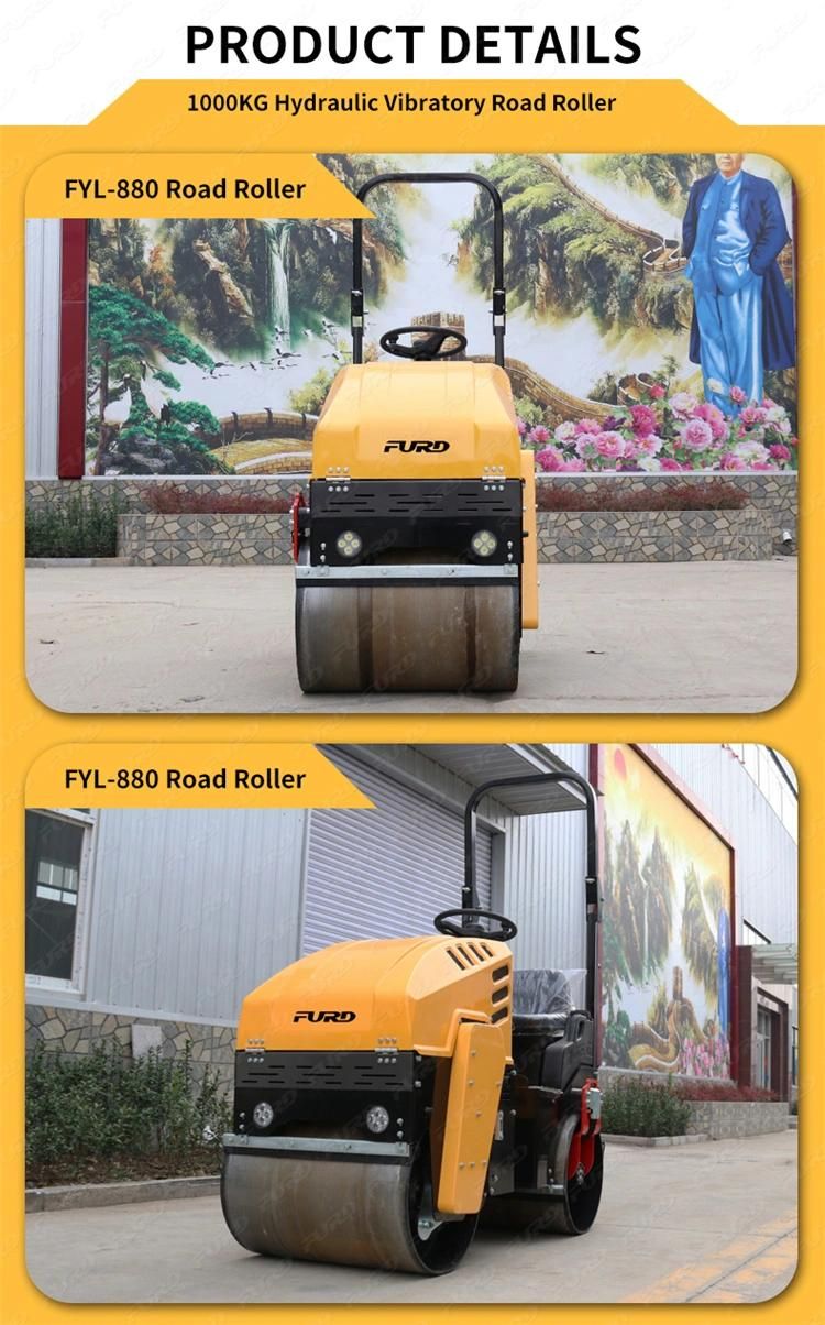 1-Ton Double Drum Mini Compactor Roller Vibrator Road Roller with Diesel Motor