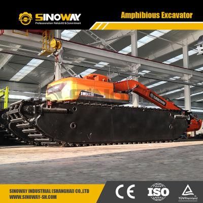 Swea220 Aquatic Excavator with Floating Pontoon in The Water